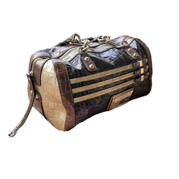 Vintage Guess Handbag Y2K Faux Leather Bling Gold Silver Purse Satchel Bag Retro - Picture 7 of 13